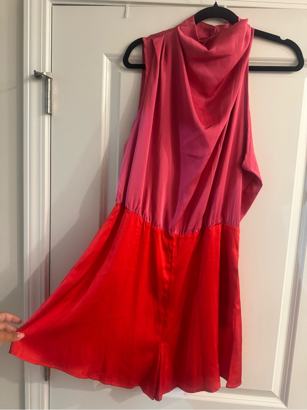 Women’s Two-Tone Pink & Red Satin Romper
